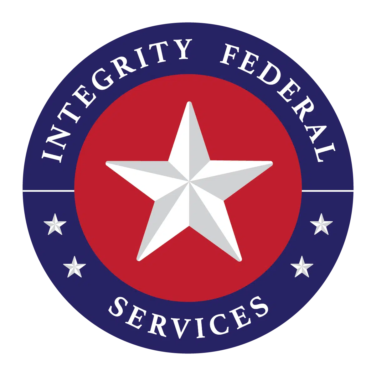 This Integrity Federal Services logo is a circle with a blue border and the words "Integrity Federal Services" around the outside edge. The middle of the logo contains a smaller red circle with a white star.